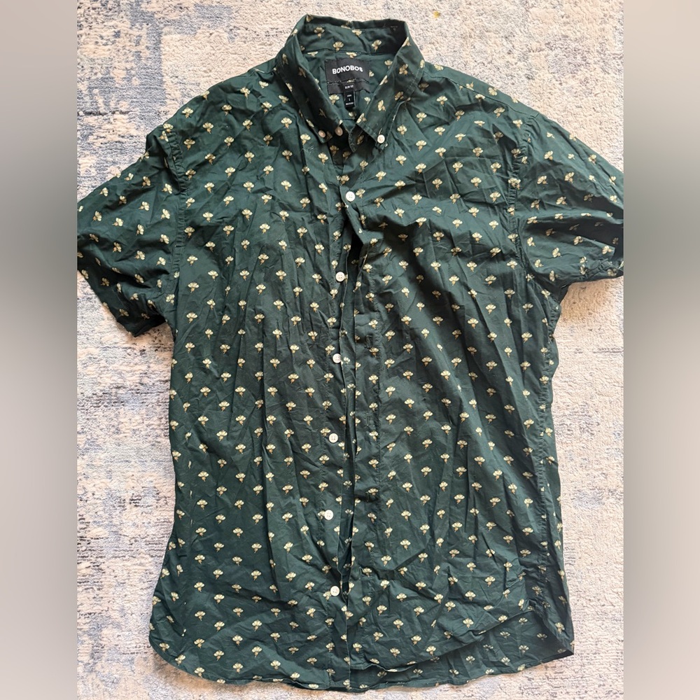 Bonobos Dark Green Patterned Riviera Shirt